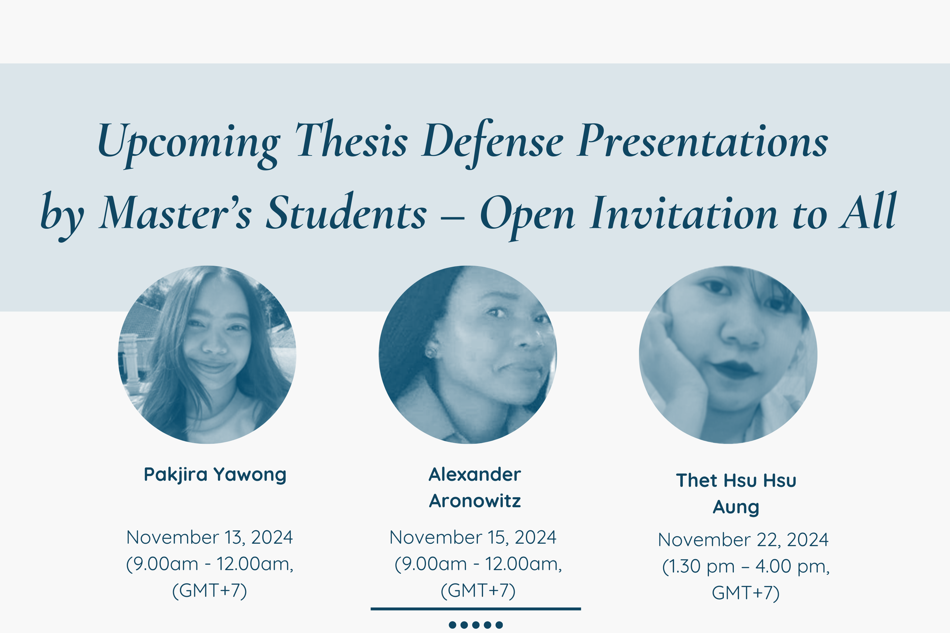 Upcoming Thesis Defense Presentations by Master’s Students – Open Invitation to All