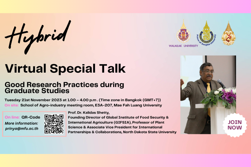 Invitation to attend Virtual Special Talk on topic “Good Research Practices during Graduate Studies by Prof. Dr Kalidas Shetty.
